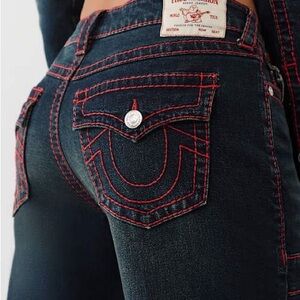 True Religion Women's Dark Jeans with Red Accents